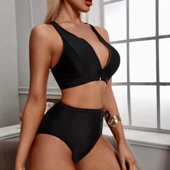 Zipper Front Racerback High Waisted Bikini - Picture 5 of 5